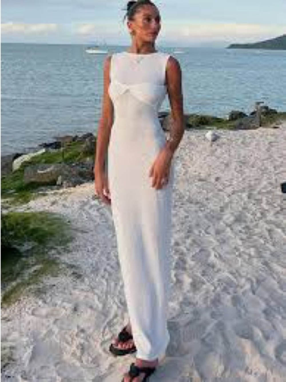 Anthropology Sunday in Brooklyn Ivory  Sleeveless Knit Maxi w/ Front Knot Detail